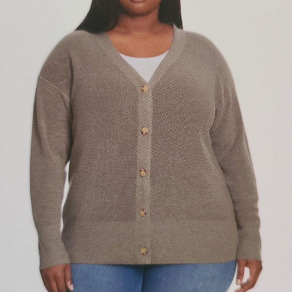 Ella Moss Womens Size XXL Knit Button Up Cardigan Long Sleeves V-neck Brown